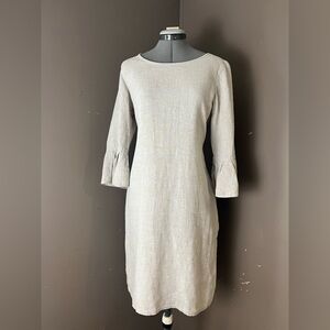 100% linen Chic Cream Long Sleeve Dress